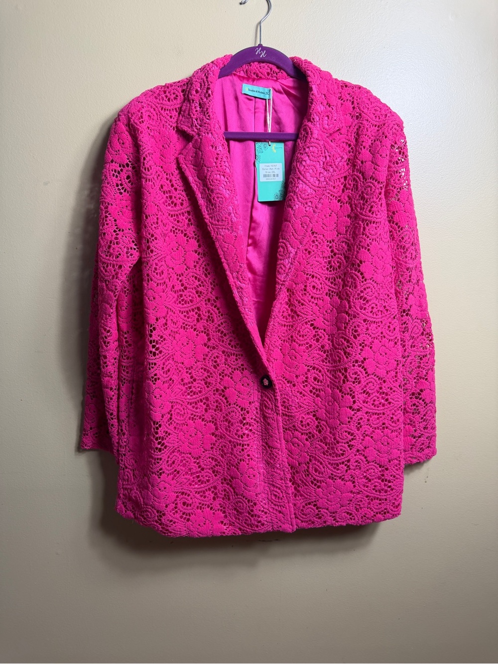 NWT Sunshine and Rodeos 2X hot pink lace jacket.